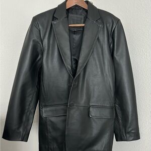 Men's Black Leather Blazer Jacket - Classic Single-Breasted Style